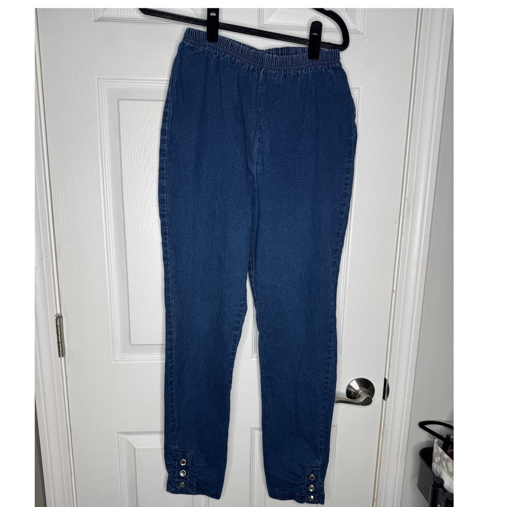 QUACKER FACTORY Vintage Elastic Waist Pull-On Jeans Rhinestone Button‎ Ankle M